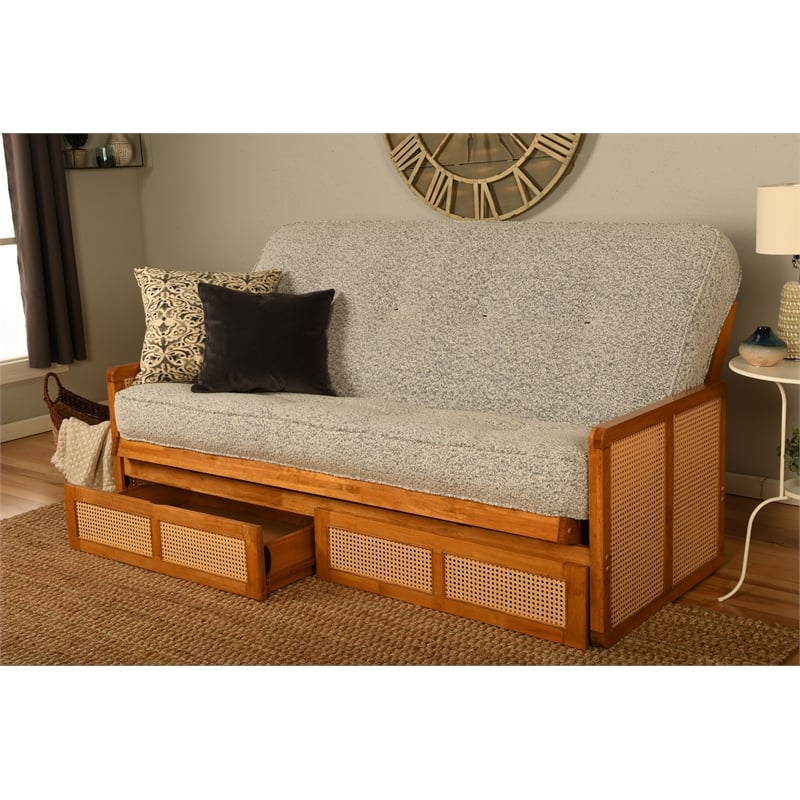 Pemberly Row Westport Full-Size Wood Futon Set with Gray Mattress