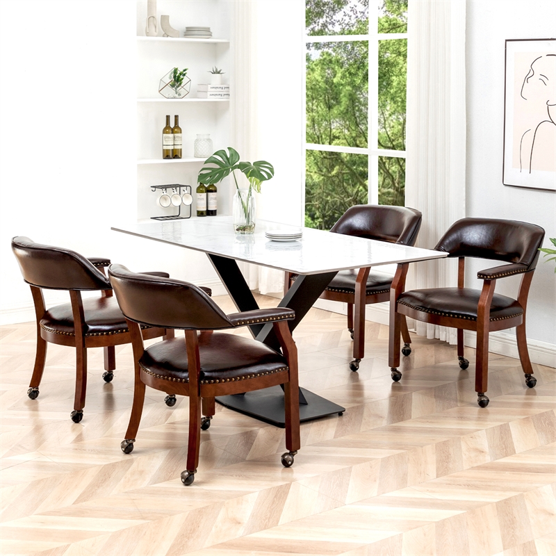Pemberly Row Dillon Armchair with Wheels in Espresso Vegan Leather