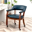 Pemberly Row Vegan Leather U-Back Armchair with Wheels in Blue