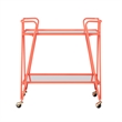 Pemberly Row Metal Rolling Bar Cart with 2 Mirrored Shelves in Coral