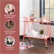 Pemberly Row Metal Rolling Bar Cart with 2 Mirrored Shelves in Coral