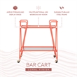 Pemberly Row Metal Rolling Bar Cart with 2 Mirrored Shelves in Coral