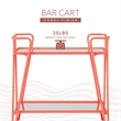 Pemberly Row Metal Rolling Bar Cart with 2 Mirrored Shelves in Coral