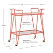 Pemberly Row Metal Rolling Bar Cart with 2 Mirrored Shelves in Coral