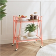 Pemberly Row Metal Rolling Bar Cart with 2 Mirrored Shelves in Coral