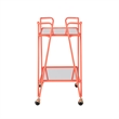 Pemberly Row Metal Rolling Bar Cart with 2 Mirrored Shelves in Coral