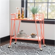 Pemberly Row Metal Rolling Bar Cart with 2 Mirrored Shelves in Coral