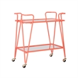 Pemberly Row Metal Rolling Bar Cart with 2 Mirrored Shelves in Coral