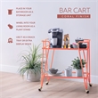 Pemberly Row Metal Rolling Bar Cart with 2 Mirrored Shelves in Coral