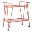 Pemberly Row Metal Rolling Bar Cart with 2 Mirrored Shelves in Coral