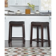 Pemberly Row Wooden Counter Stools with Faux Leather Seats in Brown (Set of 2)