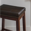 Pemberly Row Wooden Counter Stools with Faux Leather Seats in Brown (Set of 2)