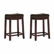 Pemberly Row Wooden Counter Stools with Faux Leather Seats in Brown (Set of 2)