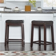 Pemberly Row Wooden Counter Stools with Faux Leather Seats in Brown (Set of 2)