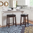 Pemberly Row Wooden Counter Stools with Faux Leather Seats in Brown (Set of 2)