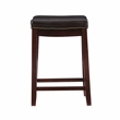 Pemberly Row Wooden Counter Stools with Faux Leather Seats in Brown (Set of 2)
