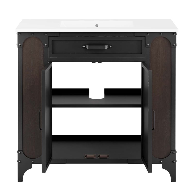 pemberly row wood bathroom vanity with fixed drawer in white 36&quot