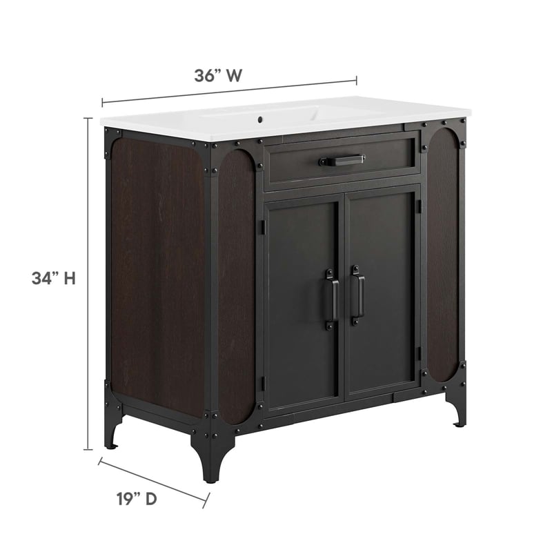 pemberly row wood bathroom vanity with fixed drawer in white 36&quot
