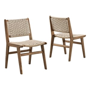 Pemberly Row 17.5&quot Fabric Dining Side Chair in Walnut/Natural (Set of 2)