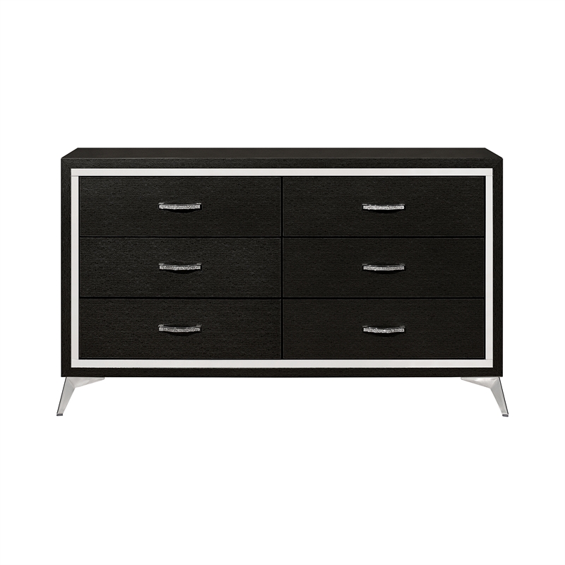 Pemberly Row Huxley 6-Drawer Solid Wood Dresser in Black