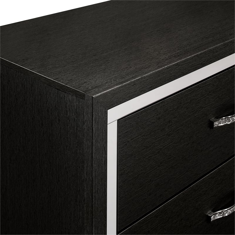 Pemberly Row Huxley 6-Drawer Solid Wood Dresser in Black