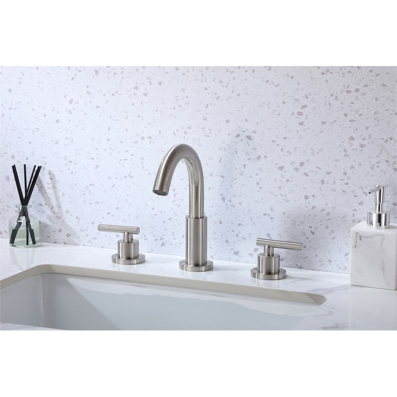 Pemberly Row Brass Double Handle Bathroom Faucet in Brushed Nickel