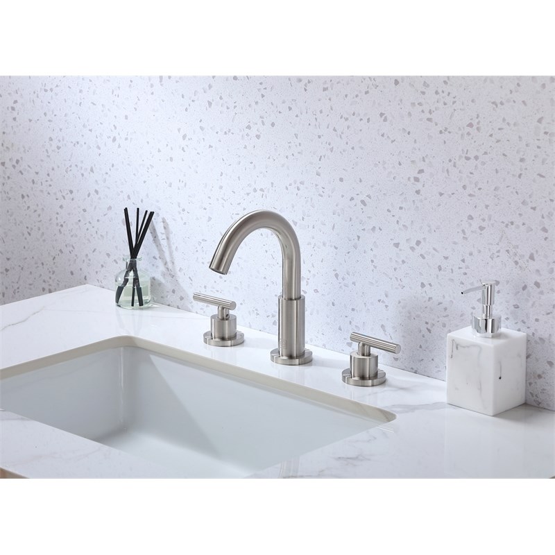 Pemberly Row Brass Double Handle Bathroom Faucet in Brushed Nickel
