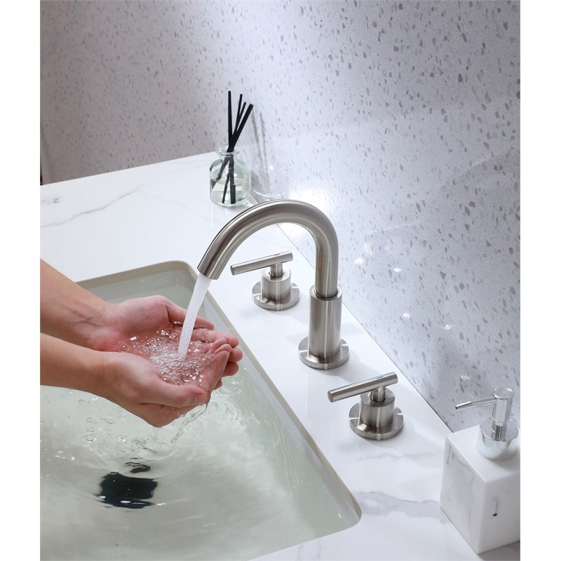 Pemberly Row Brass Double Handle Bathroom Faucet in Brushed Nickel