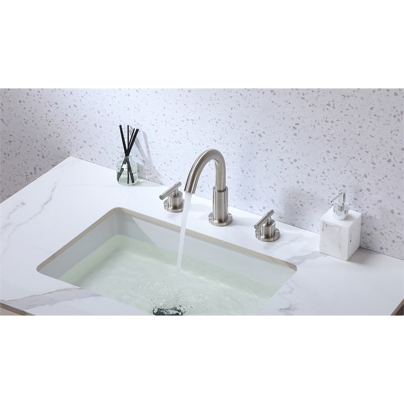 Pemberly Row Brass Double Handle Bathroom Faucet in Brushed Nickel