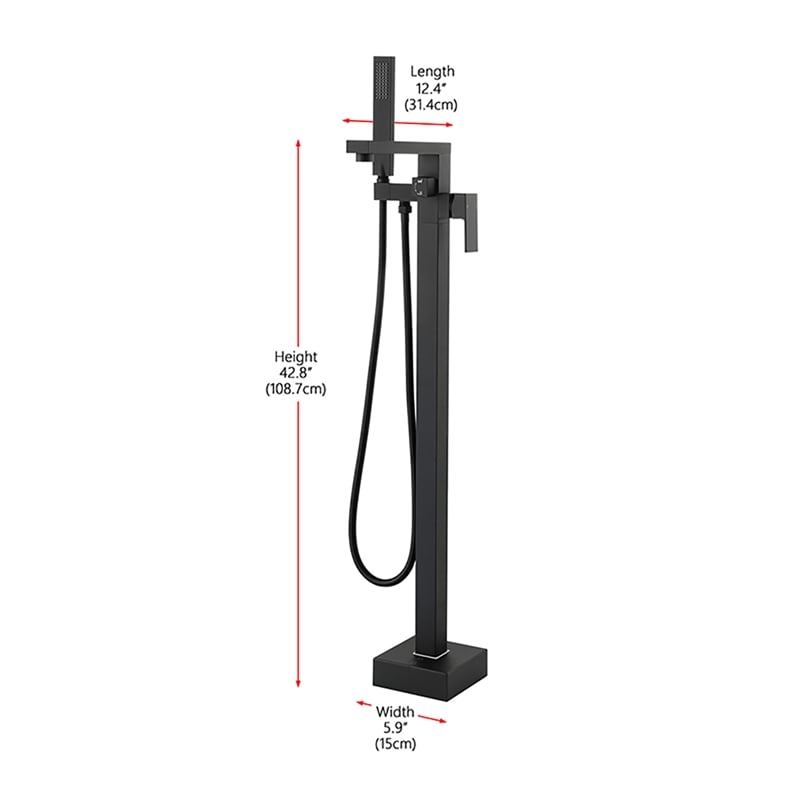 Pemberly Row Floor Mounted Tub Faucet with Hand Shower in Matte Black