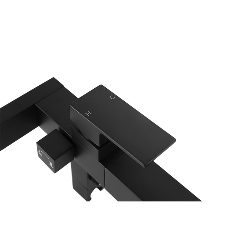 Pemberly Row Floor Mounted Tub Faucet with Hand Shower in Matte Black