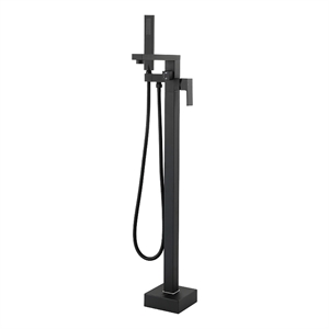 Pemberly Row Floor Mounted Tub Faucet with Hand Shower in Matte Black