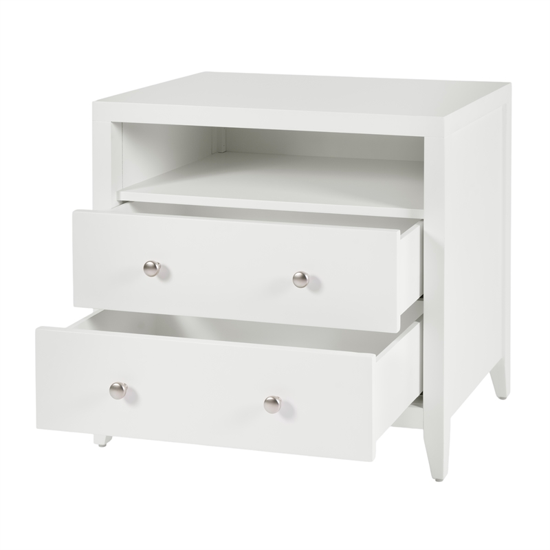 Pemberly Row 28 in. Wood 2 Drawer Nightstand with Open Shelf - White