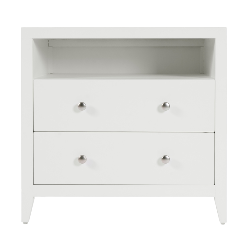 Pemberly Row 28 in. Wood 2 Drawer Nightstand with Open Shelf - White