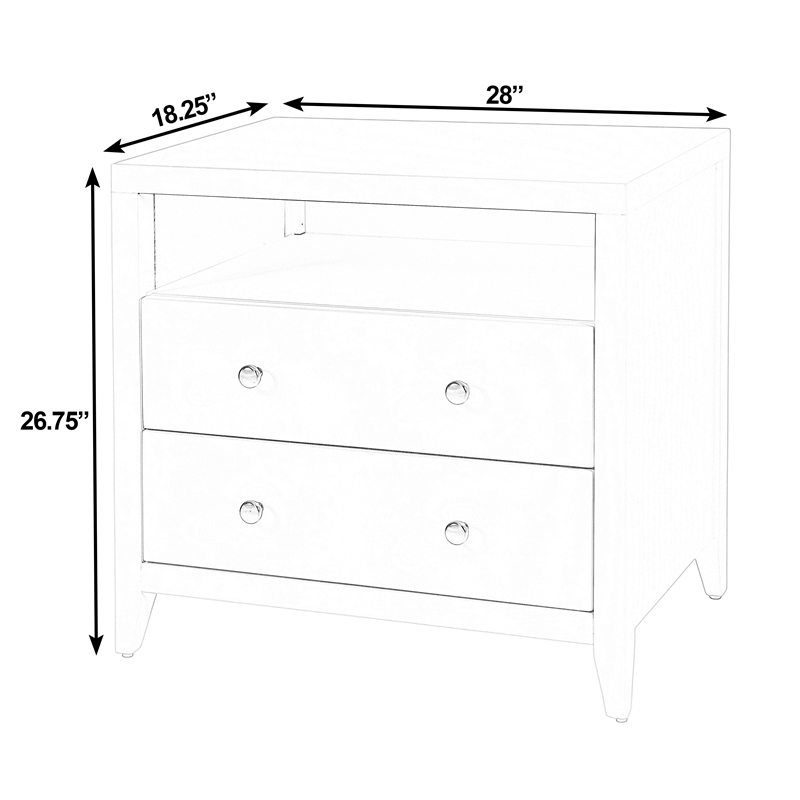 Pemberly Row 28 in. Wood 2 Drawer Nightstand with Open Shelf - White
