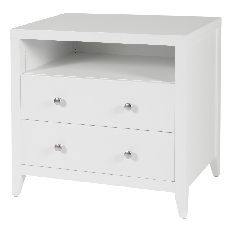 Pemberly Row 28 in. Wood 2 Drawer Nightstand with Open Shelf - White