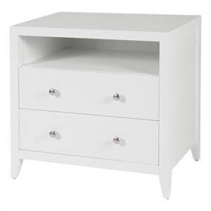 Pemberly Row 28 in. Wood 2 Drawer Nightstand with Open Shelf - White