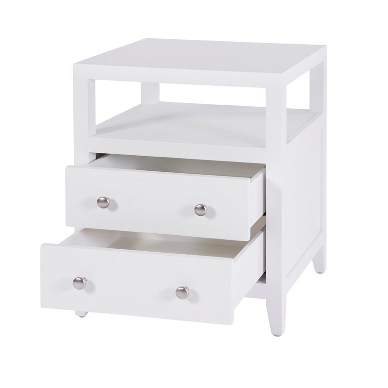 Pemberly Row 21 in. Wood 2 Drawer Nightstand with Open Shelf - White