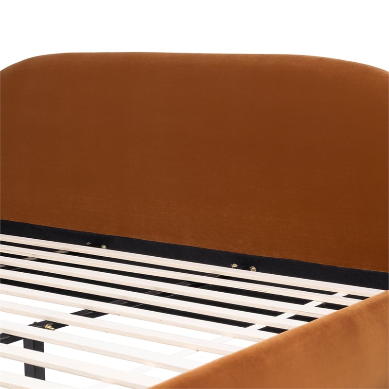 Pemberly Row Upholstered Platform Bed in Burnt Orange Performance Velvet