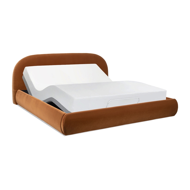 Pemberly Row Upholstered Platform Bed in Burnt Orange Performance Velvet