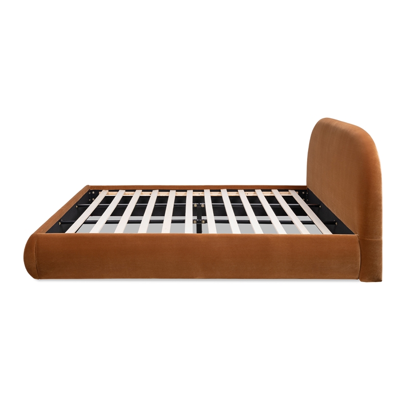 Pemberly Row Upholstered Platform Bed in Burnt Orange Performance Velvet