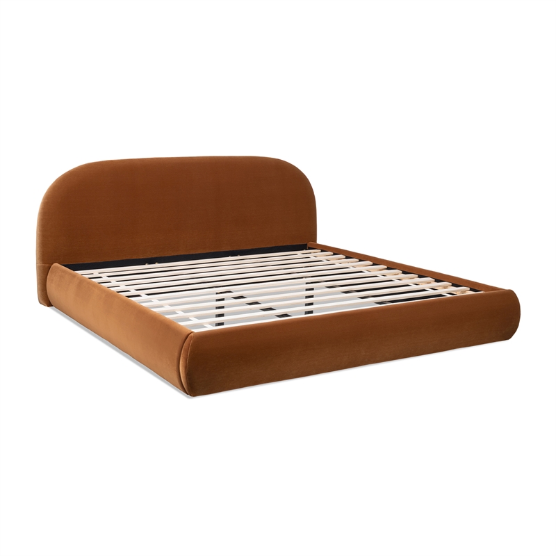 Pemberly Row Upholstered Platform Bed in Burnt Orange Performance Velvet