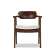 Pemberly Row Curved Reclaimed Pine Dining Armchair in Light Beige Chenille