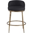 Pemberly Row Black Linen Fabric Counter Stool with Brushed Brass Legs