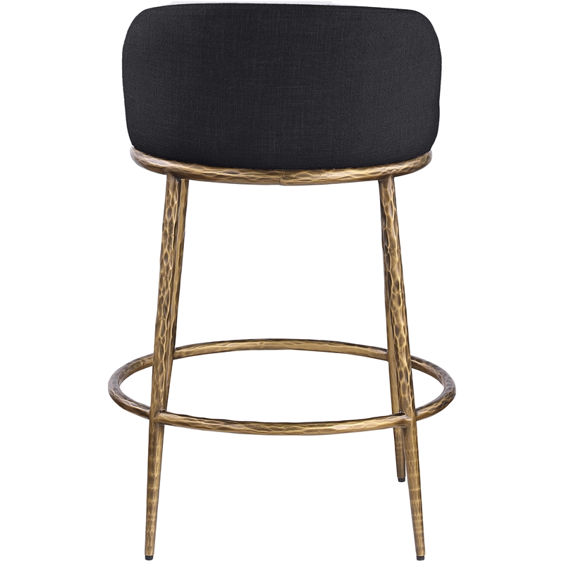 Pemberly Row Black Linen Fabric Counter Stool with Brushed Brass Legs