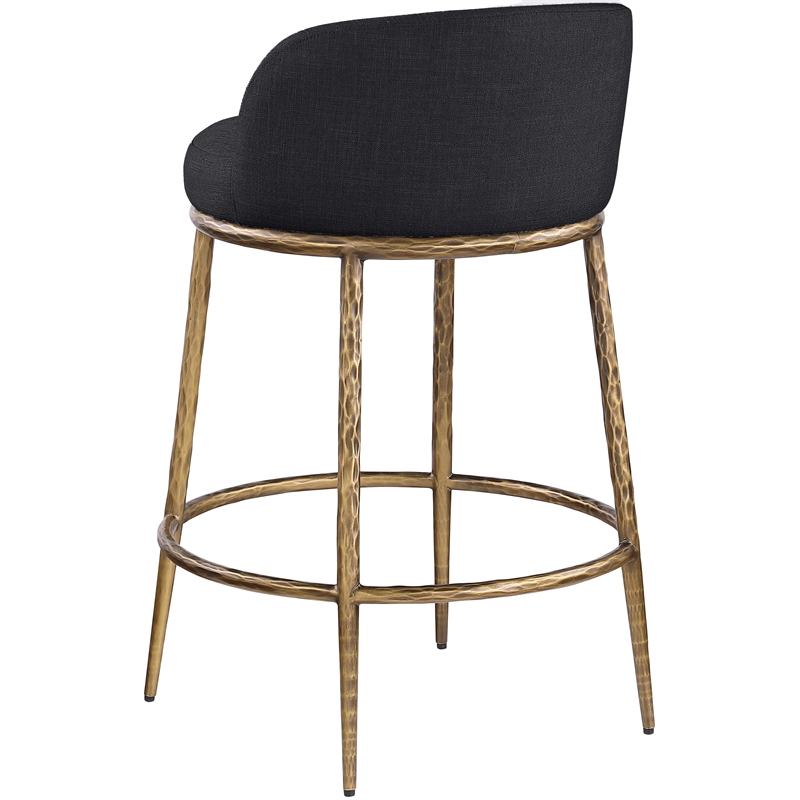 Pemberly Row Black Linen Fabric Counter Stool with Brushed Brass Legs