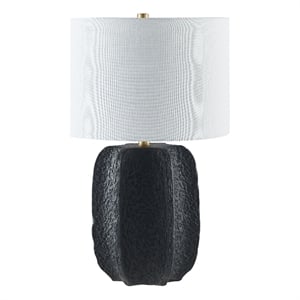 Pemberly Row 15&quot Table Lamp in Matte Black and Gold Ceramic with Drum Shade