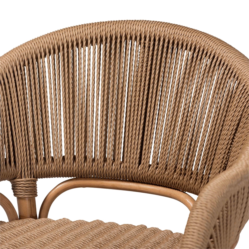 Pemberly Row Isra Natural Rattan Chair with Synthetic Wicker Frame
