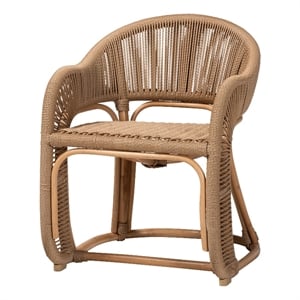 Pemberly Row Isra Natural Rattan Chair with Synthetic Wicker Frame