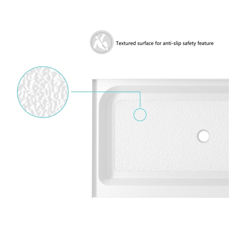 Pemberly Row 48x36 Plastic Shower Tray in Glossy White with Center Drain